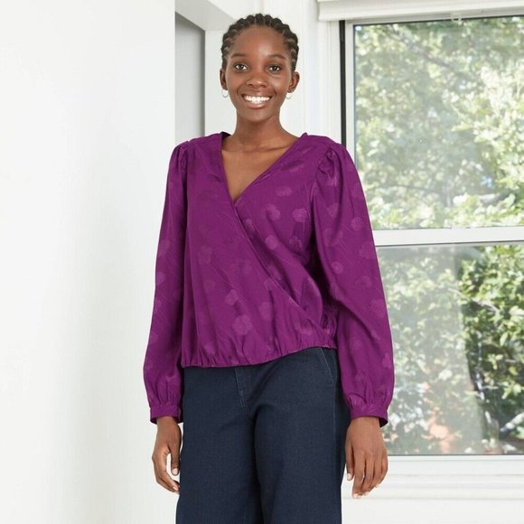 Women's Puff Long Sleeve Wrap Top Size S Small - Picture 1 of 5